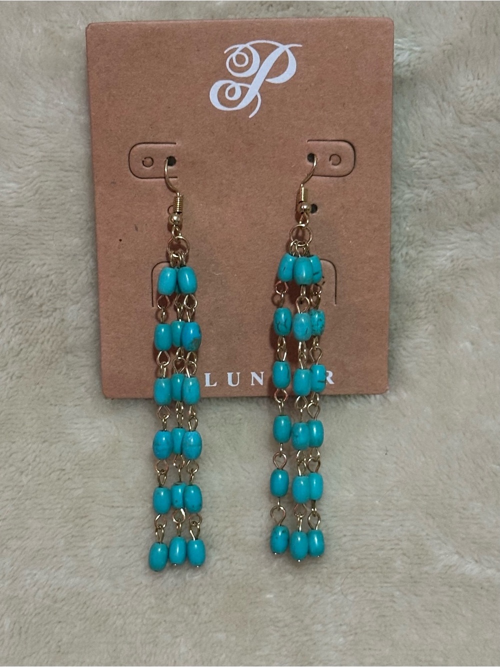 Plunder Gold Tone & Turquoise Colored  Beaded Dangle Earrings